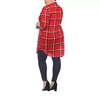 White Mark Womens Plus Roll Tab Long Sleeve Loose Fit Stretch Fabric Button-Down Shirt