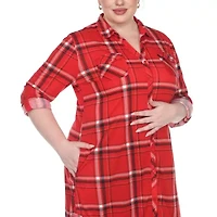 White Mark Womens Plus Roll Tab Long Sleeve Loose Fit Stretch Fabric Button-Down Shirt