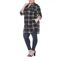 White Mark Womens Plus Long Sleeve Roll Tab Loose Fit Stretch Fabric Button-Down Shirt