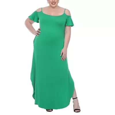 White Mark Womens Short Sleeve Plus Maxi Dress
