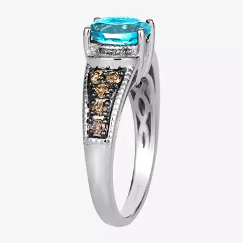 Le Vian® Ring featuring 1 1/4 CT. Blue Topaz Chocolate Diamonds® 1/20 Nude Diamonds™ set 14K Vanilla Gold®