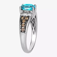 Le Vian® Ring featuring 1 1/4 CT. Blue Topaz Chocolate Diamonds® 1/20 Nude Diamonds™ set 14K Vanilla Gold®