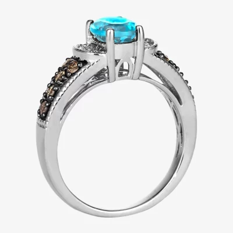 Le Vian® Ring featuring 1 1/4 CT. Blue Topaz Chocolate Diamonds® 1/20 Nude Diamonds™ set 14K Vanilla Gold®