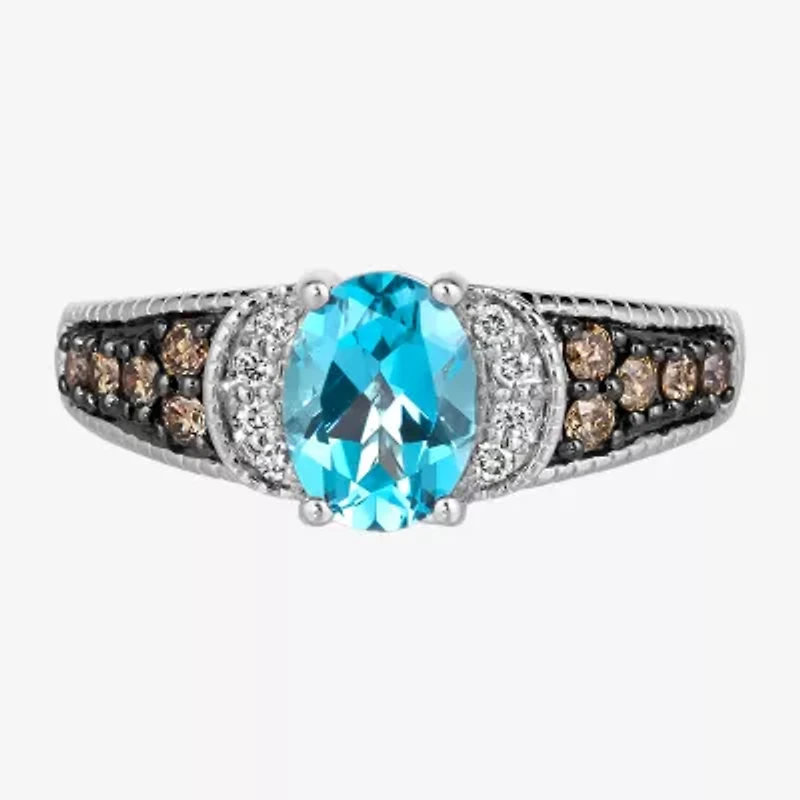 Le Vian® Ring featuring 1 1/4 CT. Blue Topaz Chocolate Diamonds® 1/20 Nude Diamonds™ set 14K Vanilla Gold®