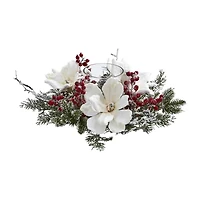 Nearly Natural Magnolia & Berry Arrangement Candelabrum Christmas Tabletop Decor