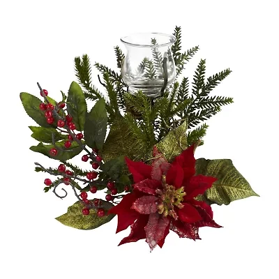 Nearly Natural Poinsettia Candelabrum Christmas Tabletop Decor