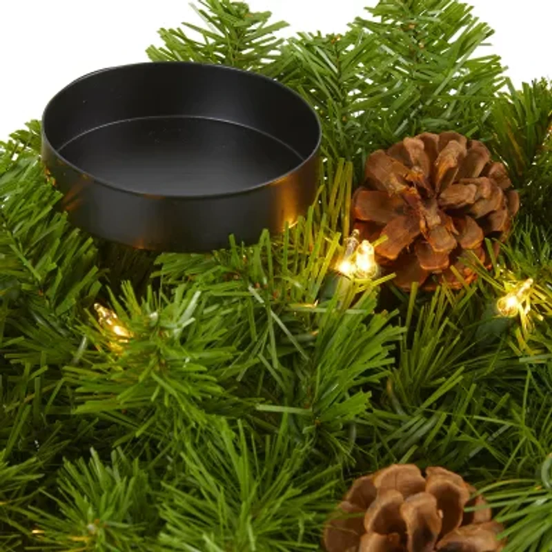 Nearly Natural Faux Double Candelabrum Lighted Christmas Tabletop Decor
