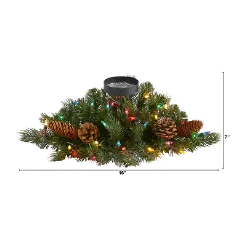 Nearly Natural Flocked & Glittered Pine Candelabrum Lighted Christmas Tabletop Decor