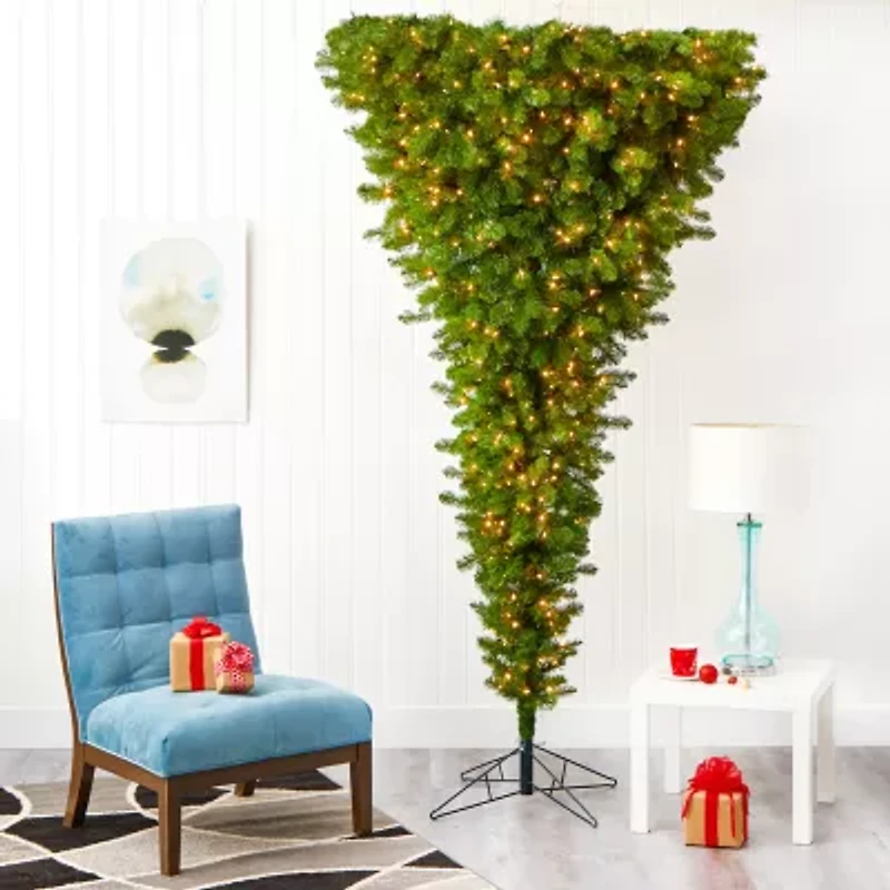 Nearly Natural Upside Down Faux 8 Foot Pre-Lit Spruce Christmas Tree