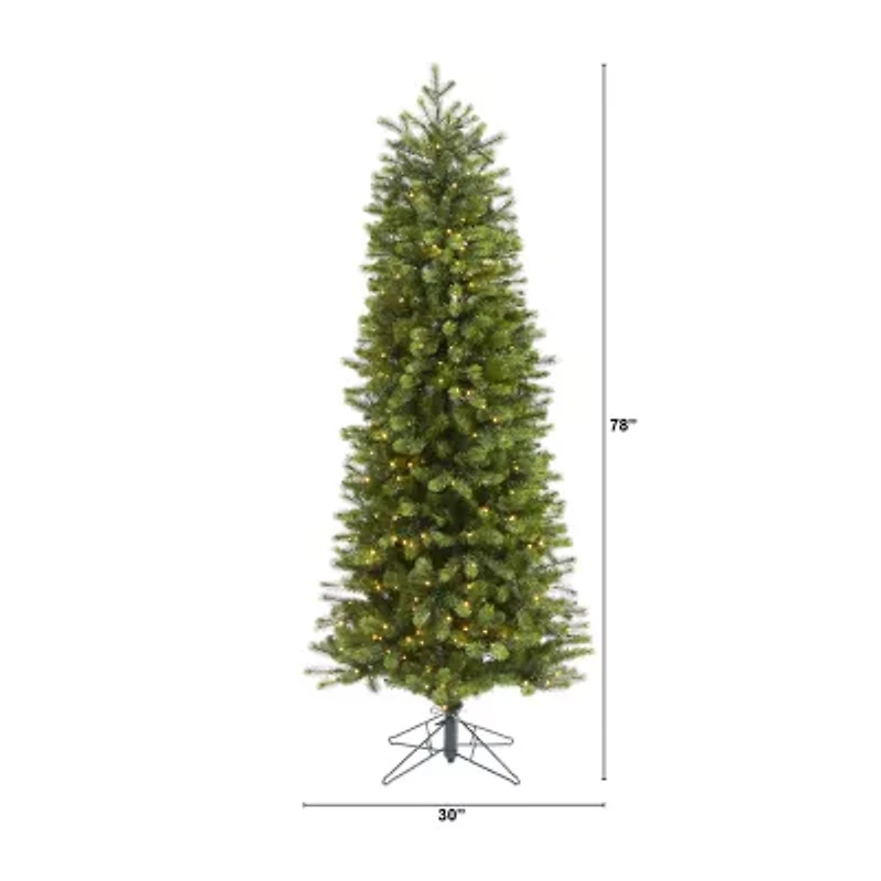 Nearly Natural Slim Faux 6 1/2 Foot Pre-Lit Spruce Christmas Tree