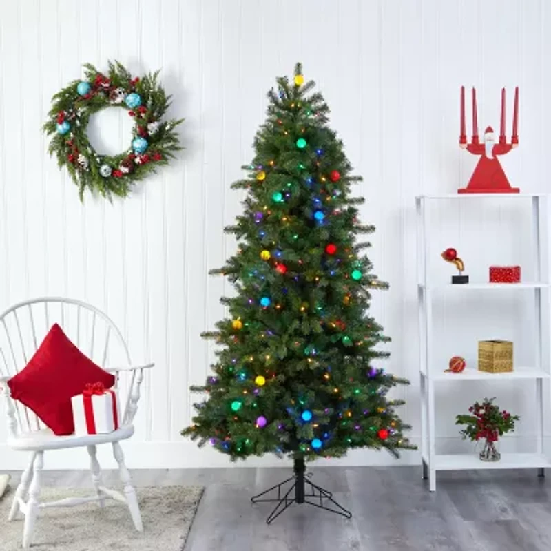 Nearly Natural Montana Mountain Faux 6 1/2 Foot Pre-Lit Fir Christmas Tree