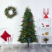 Nearly Natural Montana Mountain Faux 6 1/2 Foot Pre-Lit Fir Christmas Tree