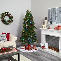 Nearly Natural Montana Mountain Faux 6 1/2 Foot Pre-Lit Fir Christmas Tree