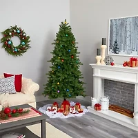 Nearly Natural Montana Mountain Faux 6 1/2 Foot Pre-Lit Fir Christmas Tree