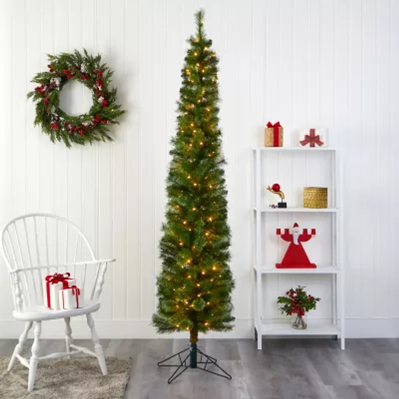Nearly Natural Pencil Faux 7 Foot Pre-Lit Christmas Tree