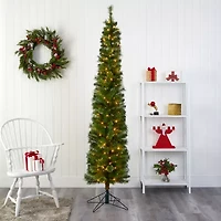 Nearly Natural Pencil Faux 7 Foot Pre-Lit Christmas Tree