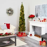 Nearly Natural Pencil Faux 7 Foot Pre-Lit Christmas Tree