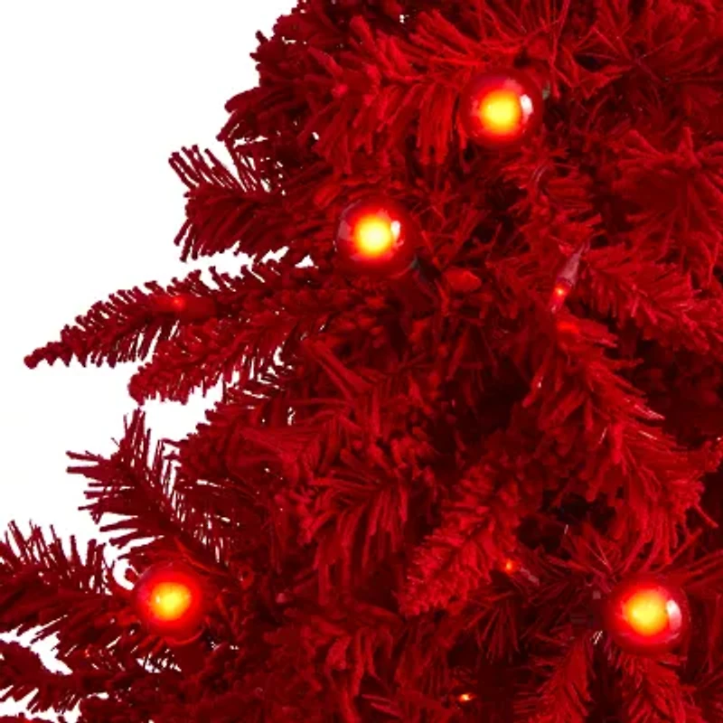 Nearly Natural Red Flocked Fraser Faux 5 Foot Pre-Lit Fir Christmas Tree