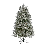 Nearly Natural Flocked Faux 5 Foot Pre-Lit Fir Christmas Tree