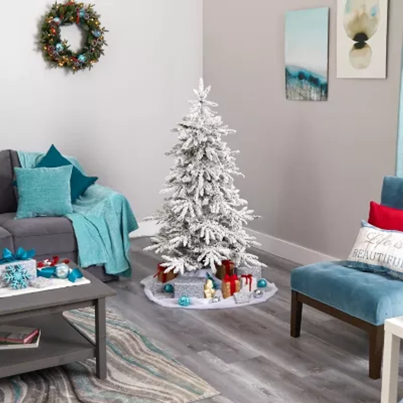 Nearly Natural Flocked Faux 5 Foot Pre-Lit Fir Christmas Tree