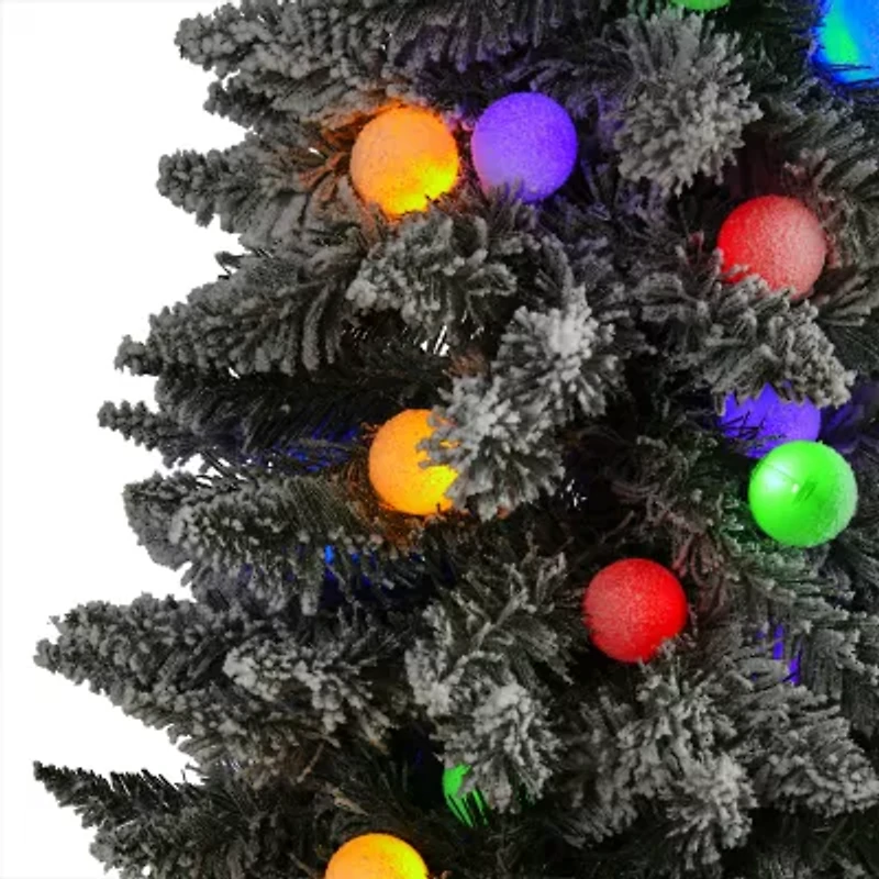 Nearly Natural Flocked Mountain Faux 6 1/2 Foot Pre-Lit Fir Christmas Tree