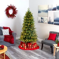 Nearly Natural Look Faux 6 1/2 Foot Pre-Lit Fir Christmas Tree