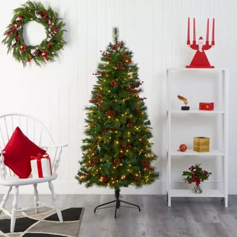 Nearly Natural Mixed 6 Foot Pre-Lit Pine Christmas Tree