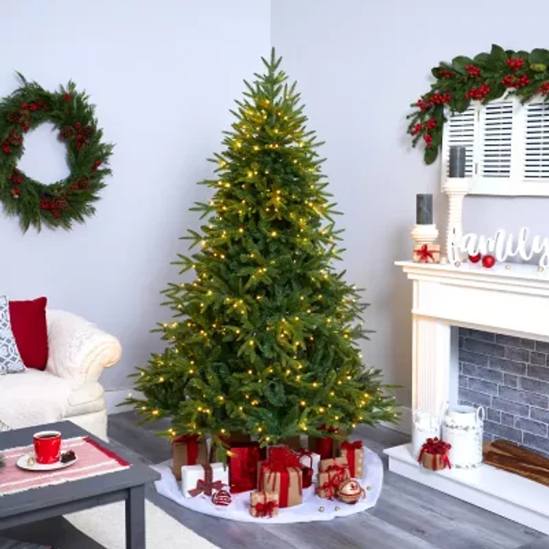 Nearly Natural Mountain Natural Look Faux 6 1/2 Foot Pre-Lit Fir Christmas Tree