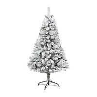 Nearly Natural Flocked White Foot Pine Christmas Tree