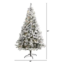 Nearly Natural Flocked River Faux 7 Foot Pre-Lit Pine Christmas Tree