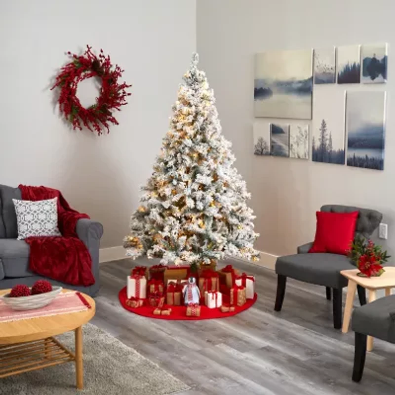 Nearly Natural Flocked River Faux 7 Foot Pre-Lit Pine Christmas Tree
