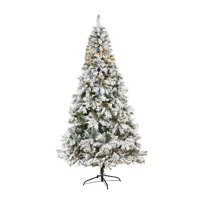 Nearly Natural Flocked Mountain Faux 8 Foot Pre-Lit Pine Christmas Tree