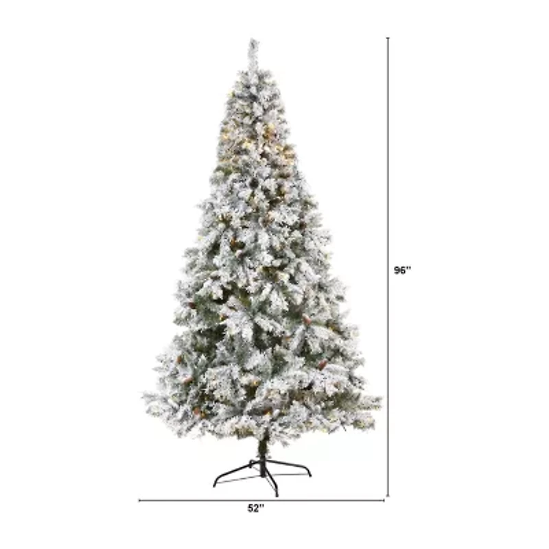 Nearly Natural Flocked Mountain Faux 8 Foot Pre-Lit Pine Christmas Tree