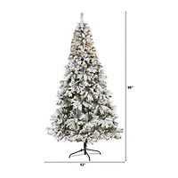 Nearly Natural Flocked Mountain Faux 8 Foot Pre-Lit Pine Christmas Tree