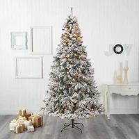 Nearly Natural Flocked Mountain Faux 8 Foot Pre-Lit Pine Christmas Tree