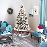 Nearly Natural Flocked Mountain Faux 8 Foot Pre-Lit Pine Christmas Tree