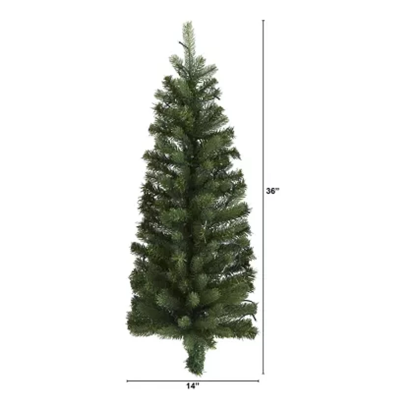 Nearly Natural Flat Back Wall Hanging Faux 3 Foot Pre-Lit Christmas Tree