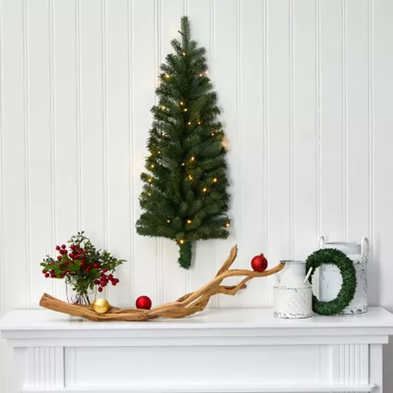 Nearly Natural Flat Back Wall Hanging Faux 3 Foot Pre-Lit Christmas Tree
