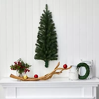 Nearly Natural Flat Back Wall Hanging Faux 3 Foot Pre-Lit Christmas Tree