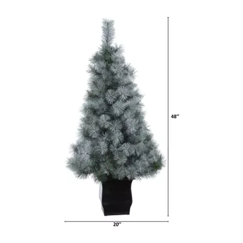 Nearly Natural Snowy Faux 4 Foot Pre-Lit Pine Christmas Tree