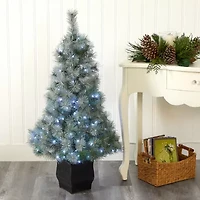 Nearly Natural Snowy Faux 4 Foot Pre-Lit Pine Christmas Tree