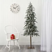 Nearly Natural Flocked 6 1/2 Foot Pre-Lit Christmas Tree