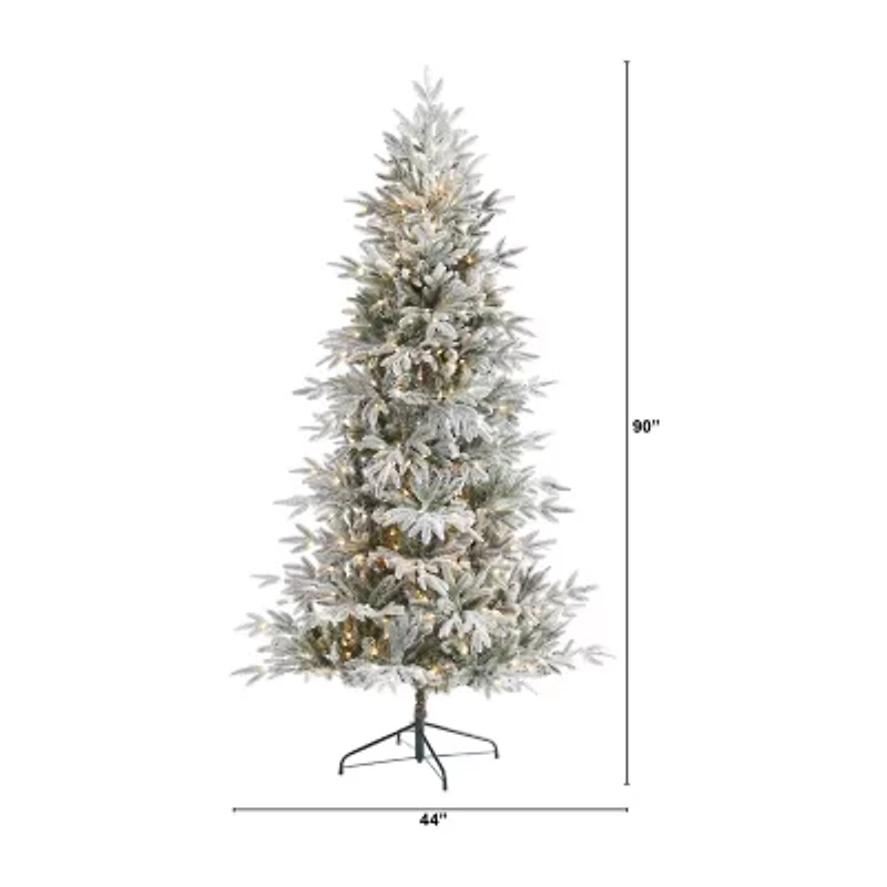 Nearly Natural Flocked 7 1/2 Foot Pre-Lit Spruce Christmas Tree