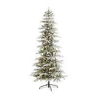 Nearly Natural Slim Flocked 7 1/2 Foot Pre-Lit Spruce Christmas Tree