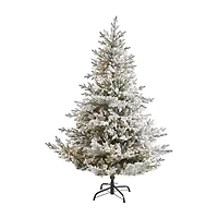 Nearly Natural Flocked Fraser Faux Foot Pre-Lit Fir Christmas Tree