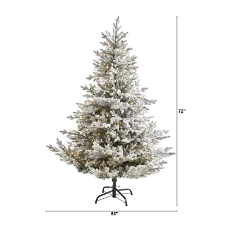 Nearly Natural Flocked Fraser Faux Foot Pre-Lit Fir Christmas Tree