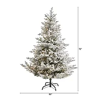 Nearly Natural Flocked Fraser Faux Foot Pre-Lit Fir Christmas Tree