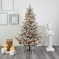 Nearly Natural Flocked Fraser Faux Foot Pre-Lit Fir Christmas Tree