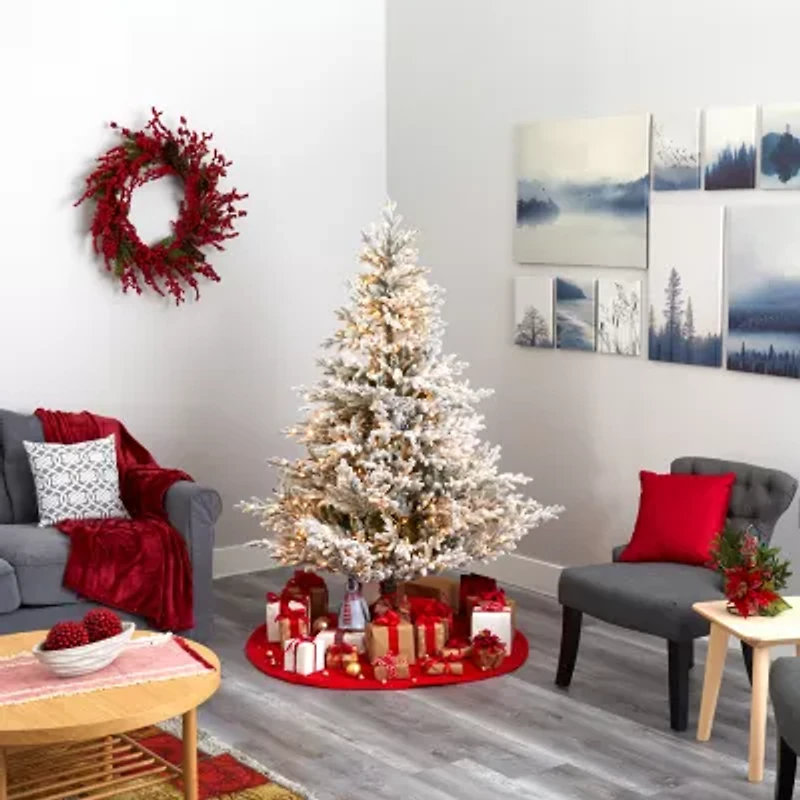 Nearly Natural Flocked Fraser Faux Foot Pre-Lit Fir Christmas Tree
