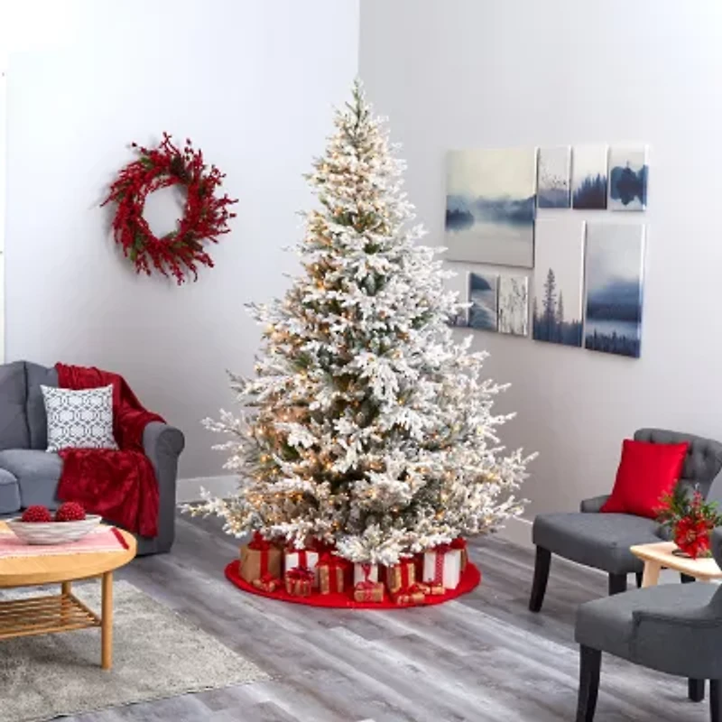 Nearly Natural Flocked Fraser Faux 8 Foot Pre-Lit Fir Christmas Tree